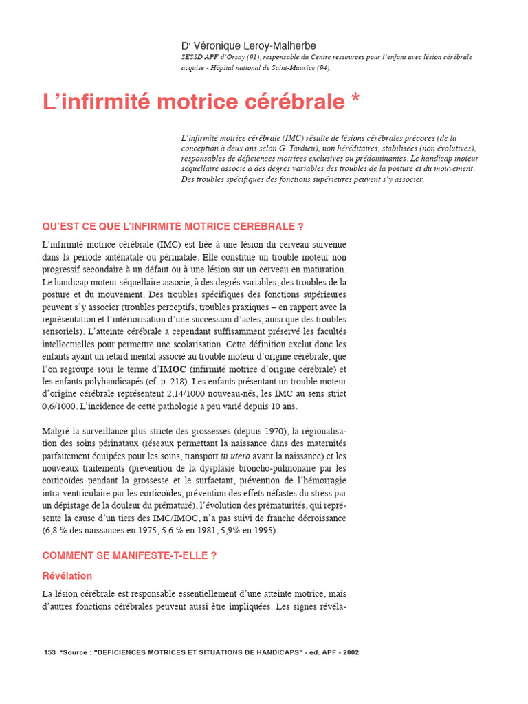 Comprendre l'infirmité motrice cérébrale | PDF | Infirmité motrice ...