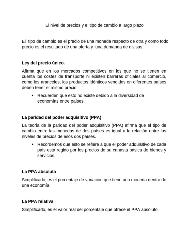 Precios y Tipo de Cambio a Largo Plazo | PDF