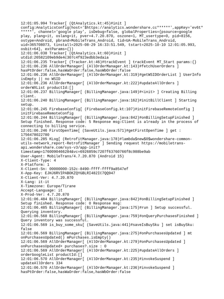 MobileTrans Analytics and Billing Log | PDF | Software | Computing