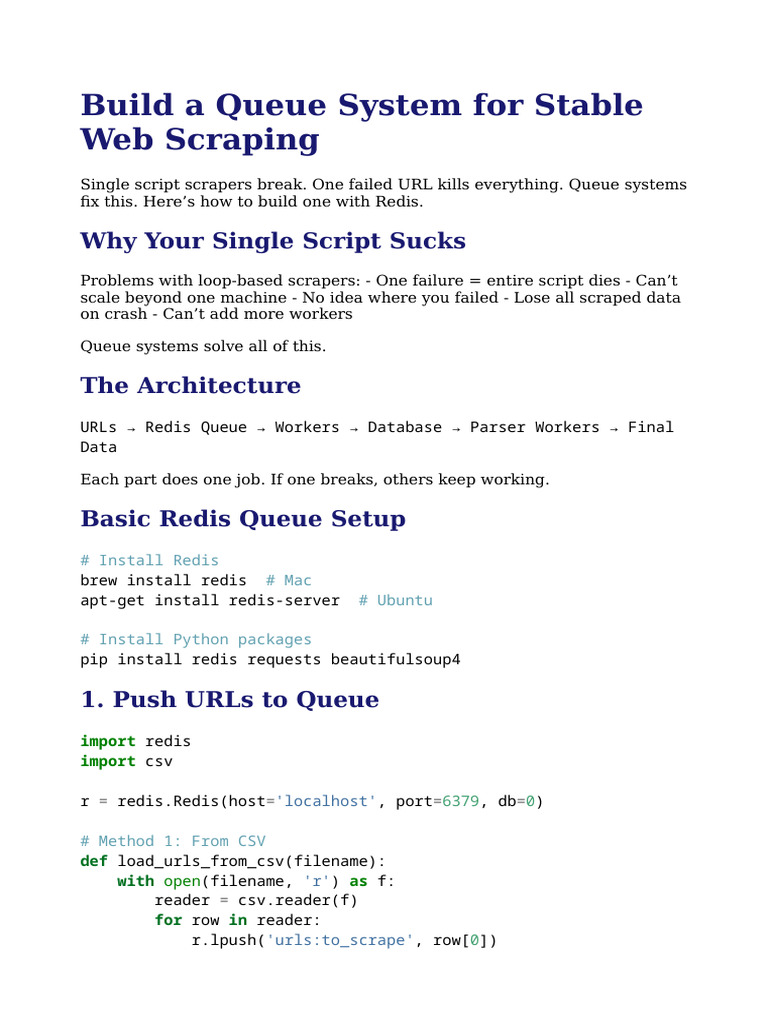 Build a Redis Queue for Web Scraping | PDF | Parsing | Data Management