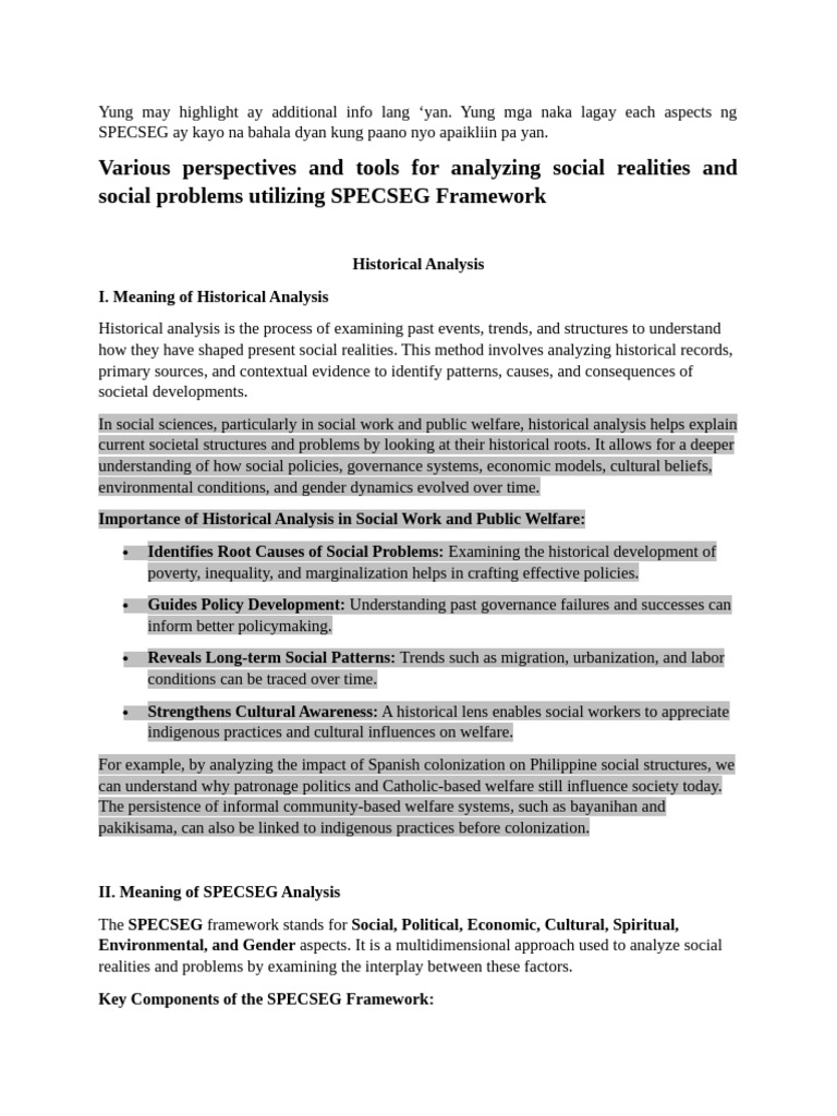 Analyzing Social Issues with SPECSEG Framework | PDF | Philippines | Gender