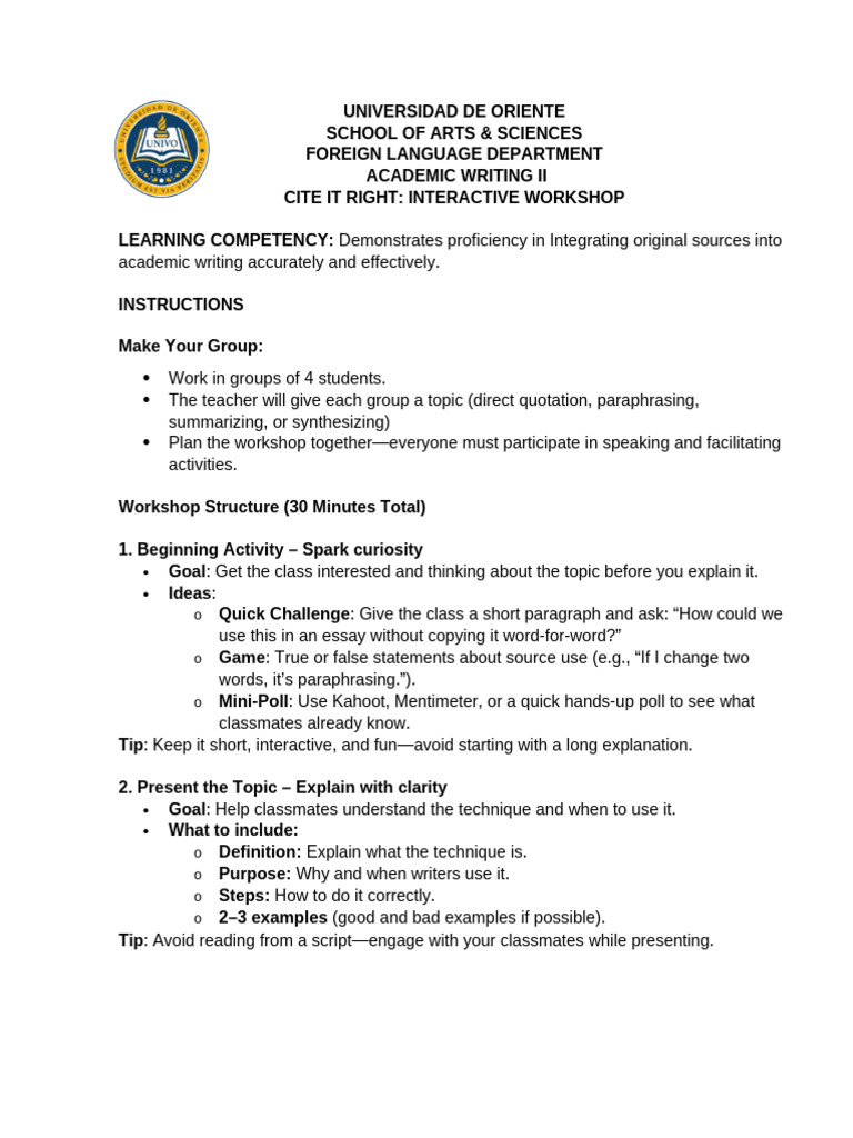 Interactive Workshop on Academic Writing | PDF | Cognition | Human ...
