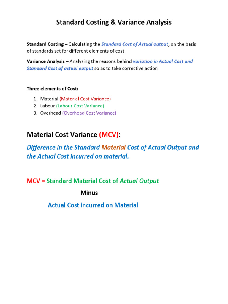 Standard Costing and Variance Analysis Guide | PDF | Variance ...