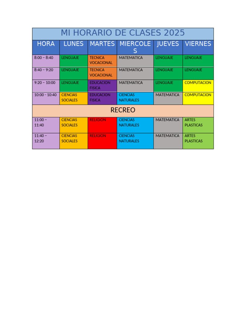 Horario de Clases 2025 Detallado | PDF