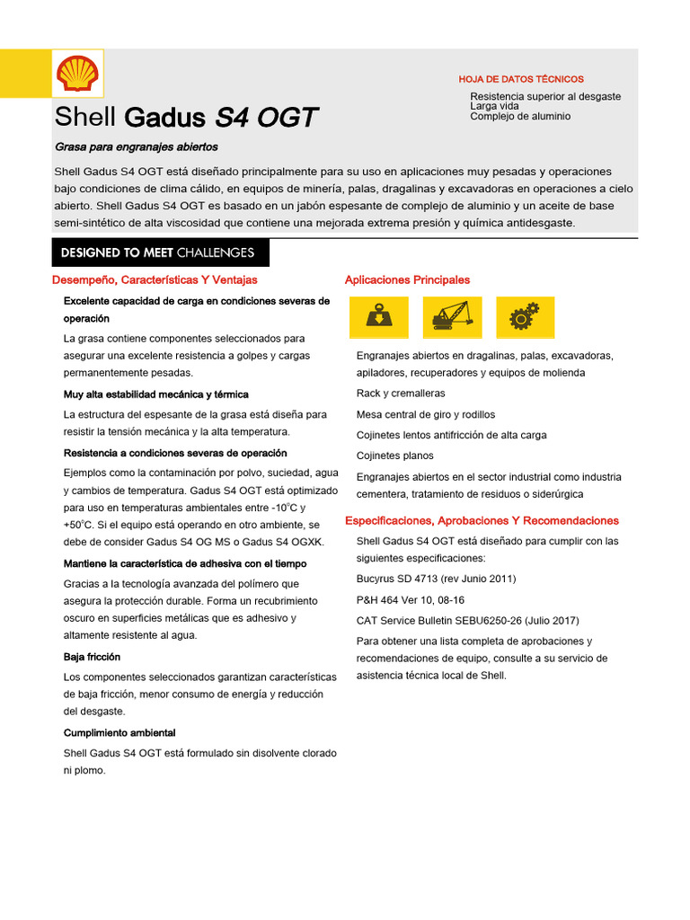 Grasa Shell Gadus S4 OGT para Equipos Pesados | PDF | Rodamiento ...