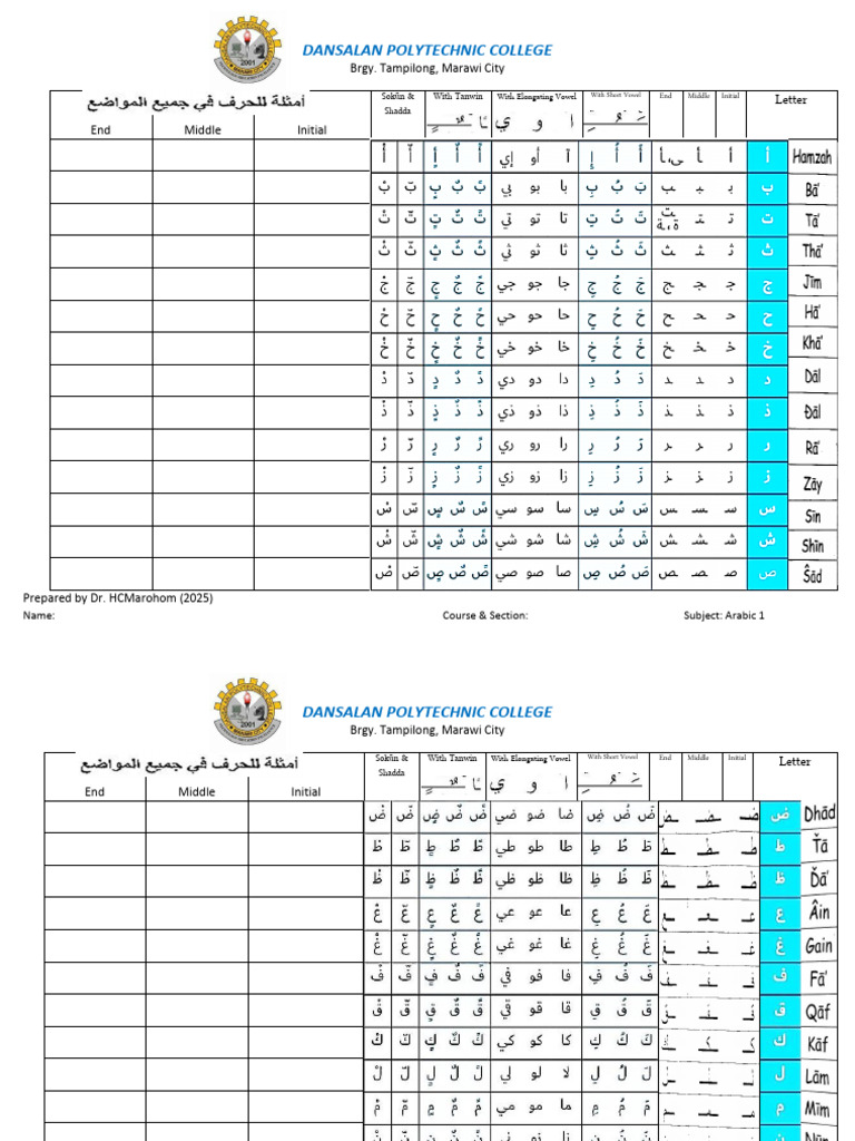 Arabic 1 Course Materials Overview | PDF