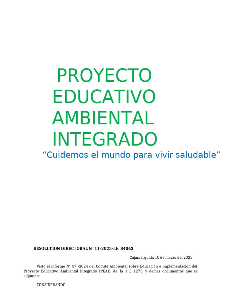 Proyecto Educativo Ambiental PEAI 2025 | PDF | Sustentabilidad ...
