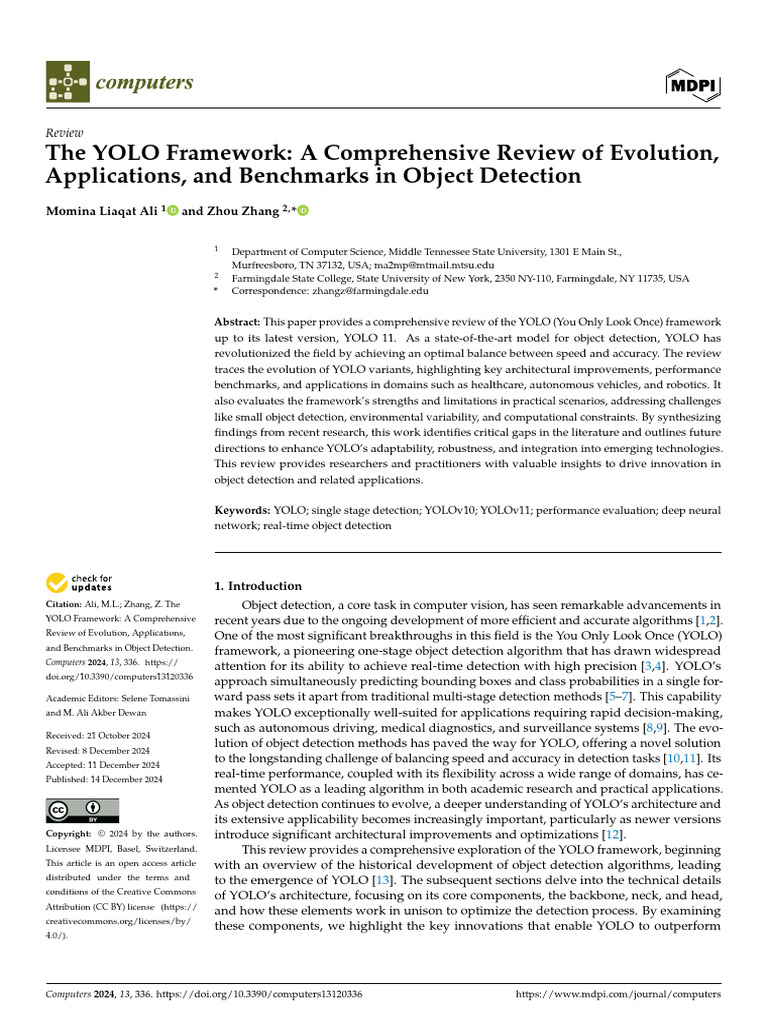 YOLO Framework: Evolution and Applications | PDF | Computer Vision ...