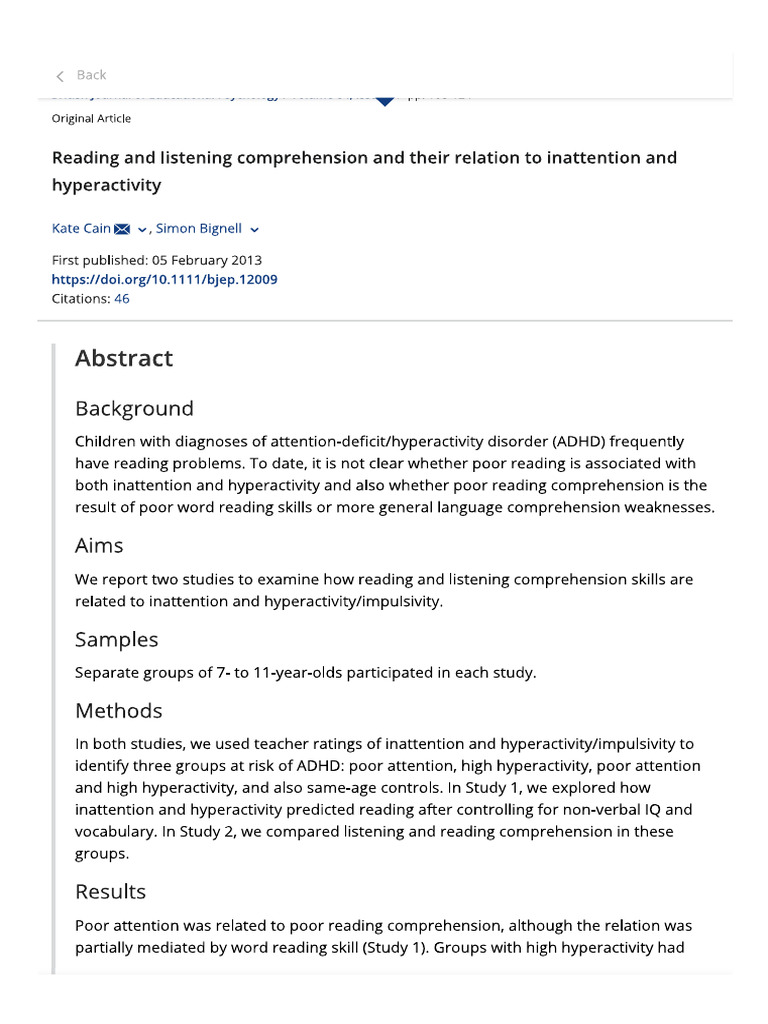 Reading and Listening Comprehension and Their Relation To Inattention ...