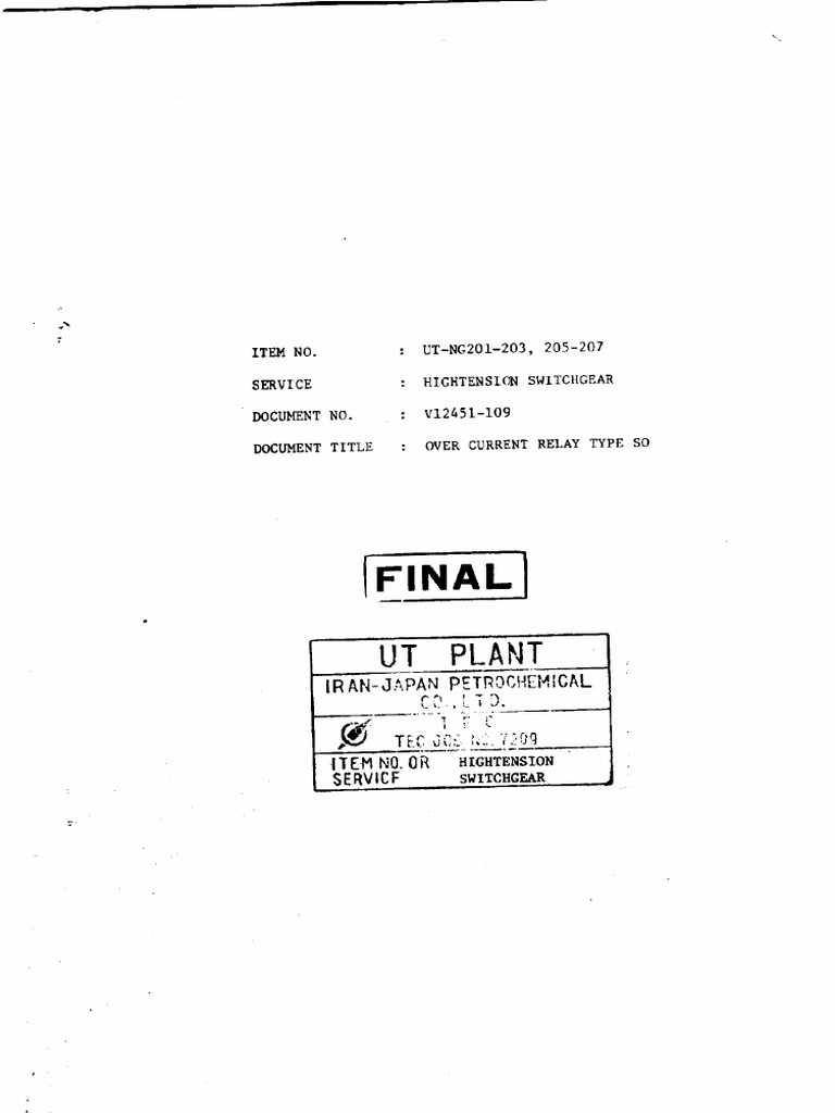 Over Current Relay Type So | PDF