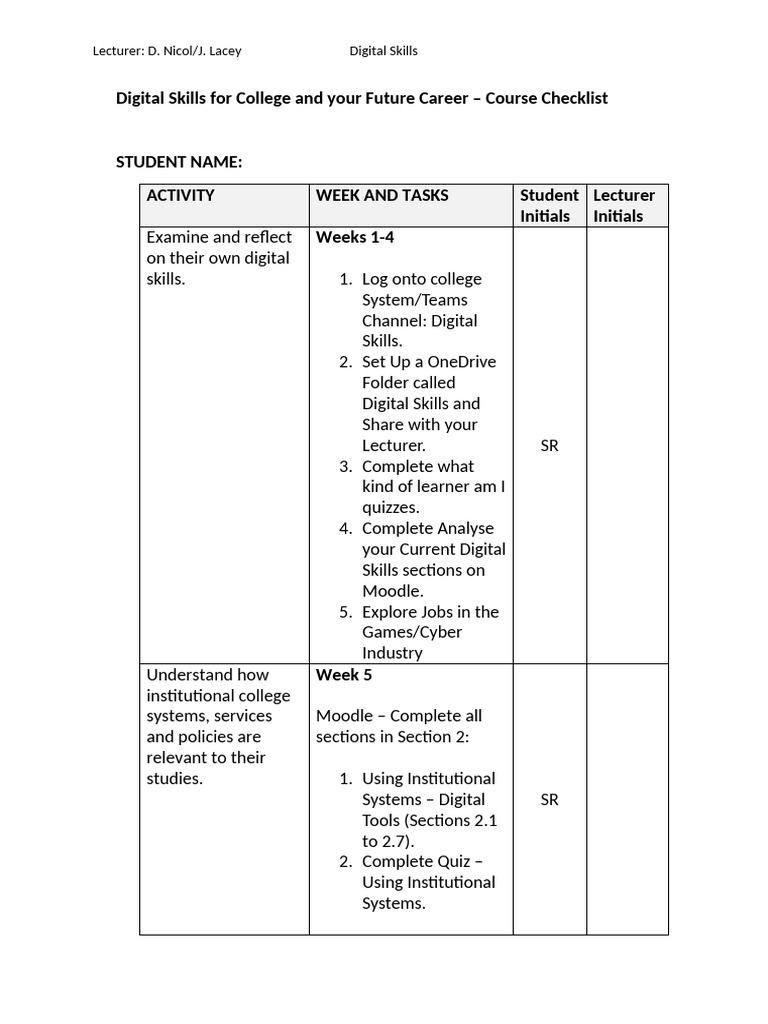 Digital Skills Course Checklist for Students | PDF | Learning