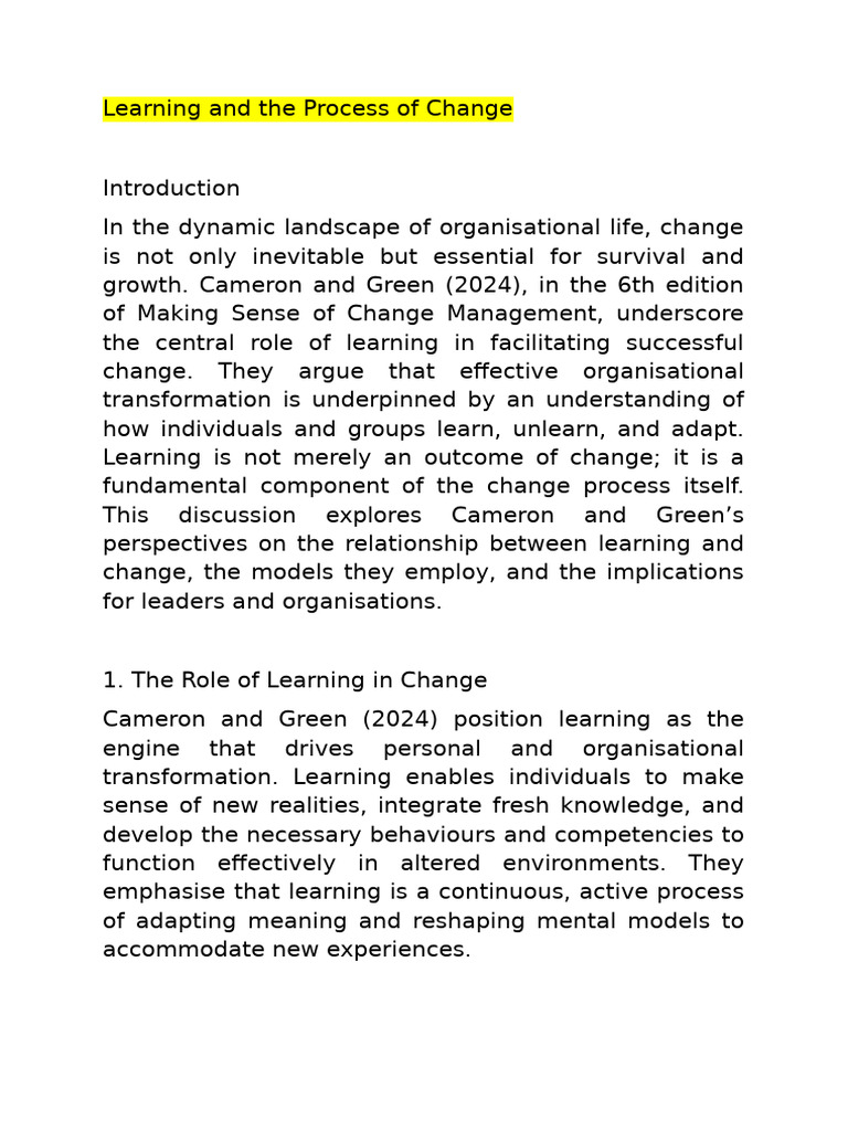 Learning's Role in Organizational Change | PDF | Learning | Leadership