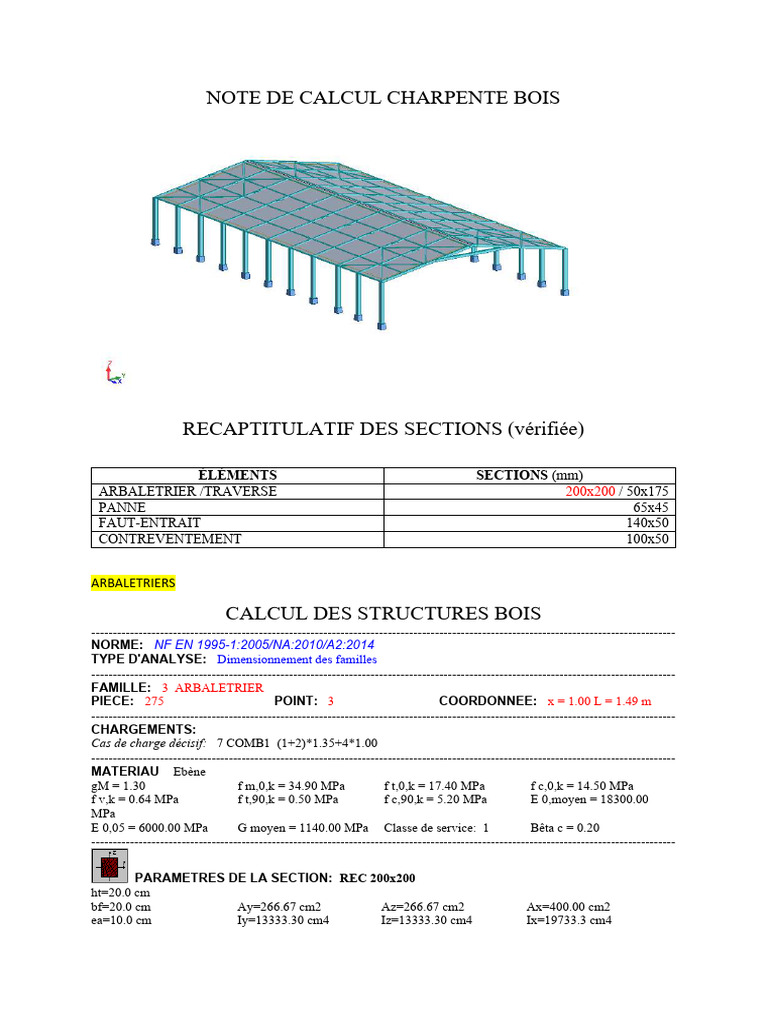 Calculs de charpente en bois détaillés | PDF