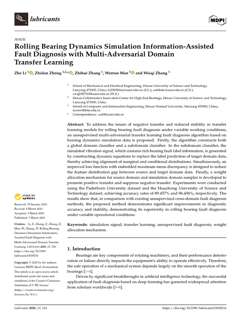Rolling Bearing Fault Diagnosis via Transfer Learning | PDF ...