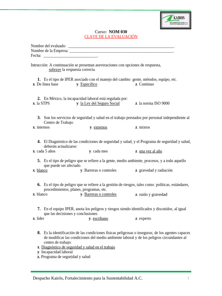 Clave Evaluación NOM 030 | PDF
