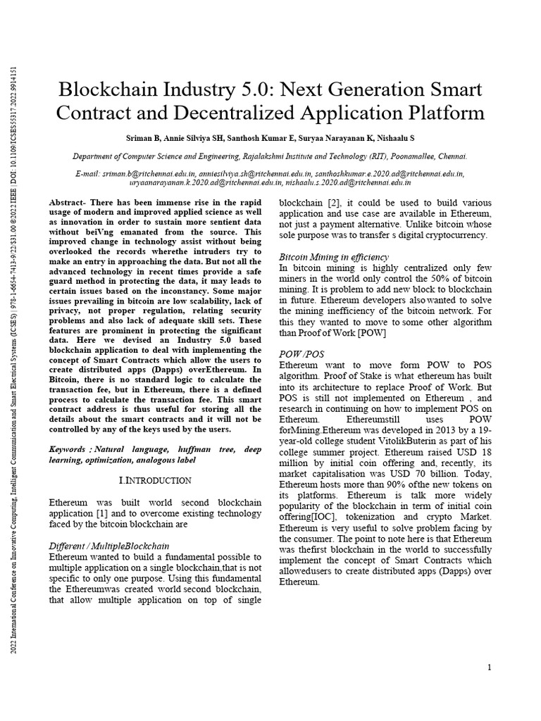 Blockchain Industry 5.0: Smart Contracts Overview | PDF | Parameter ...