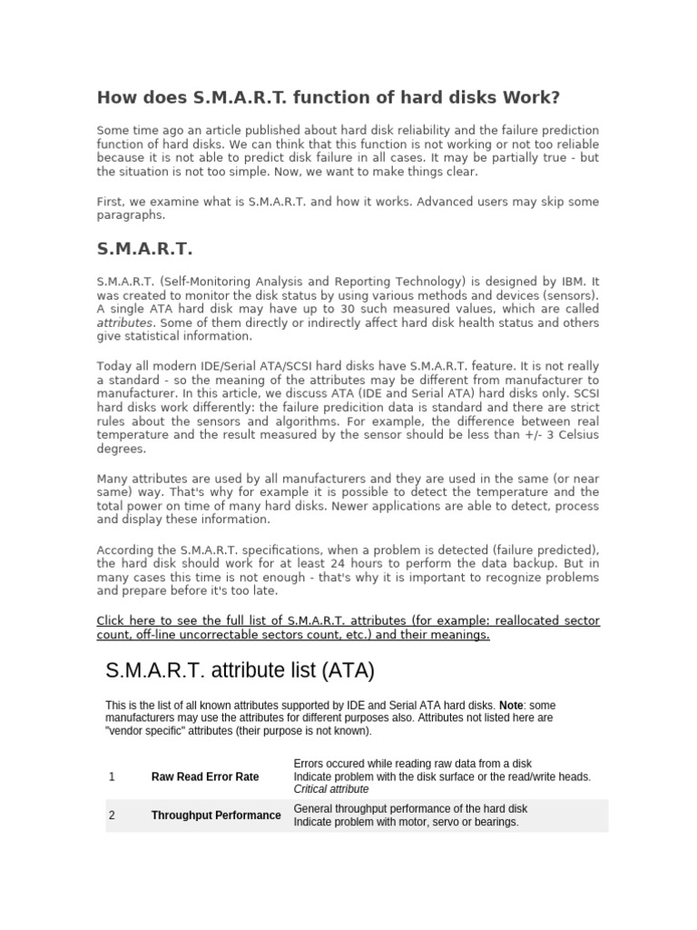 Understanding HDD S.M.A.R.T. Functionality | PDF | Hard Disk Drive ...