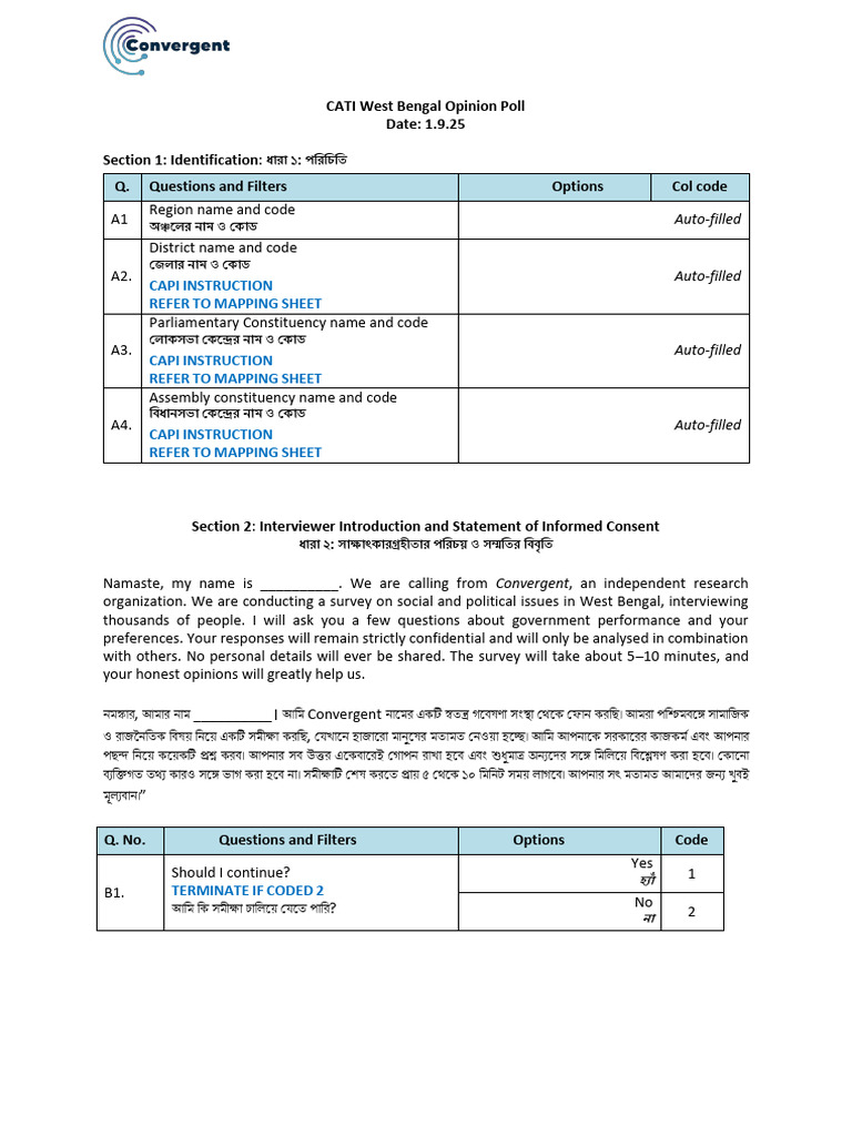 WBOP Questionnaire CATI V2 | PDF