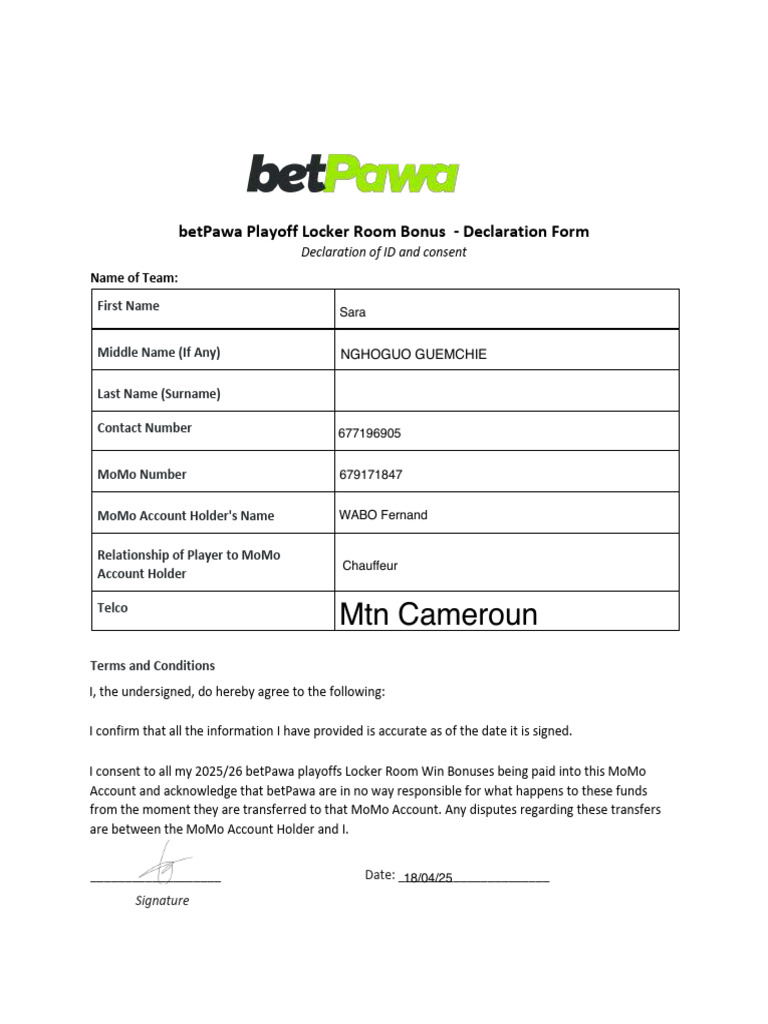 betPawa Playoff Bonus Declaration Form | PDF