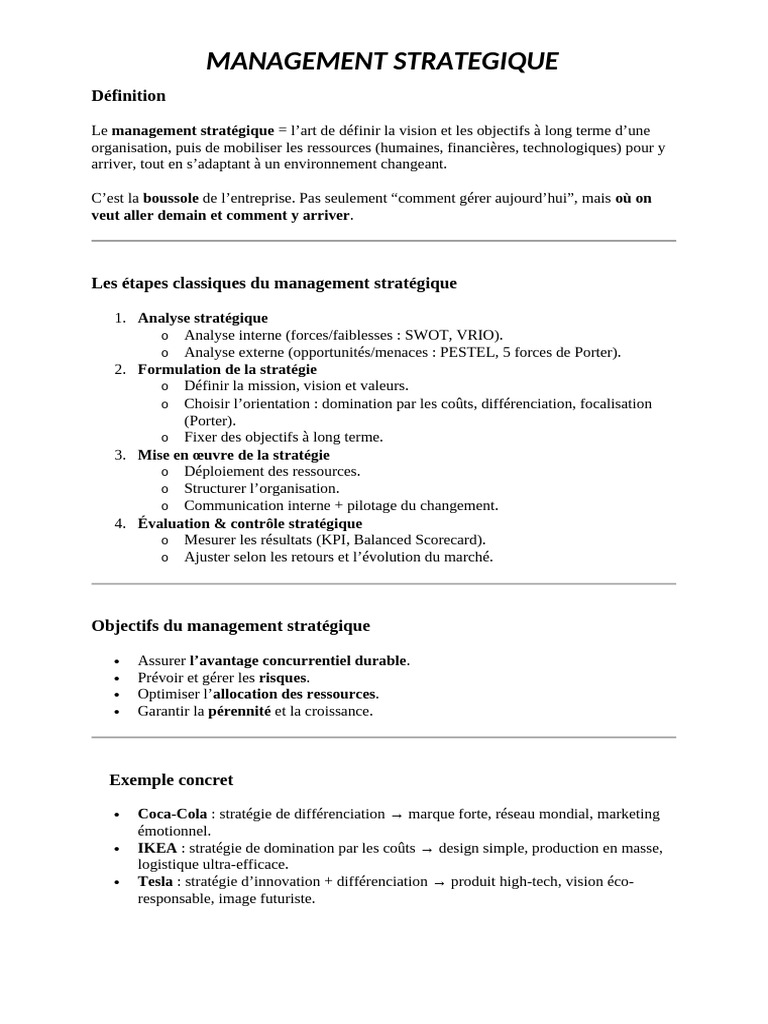 Guide du Management Stratégique | PDF