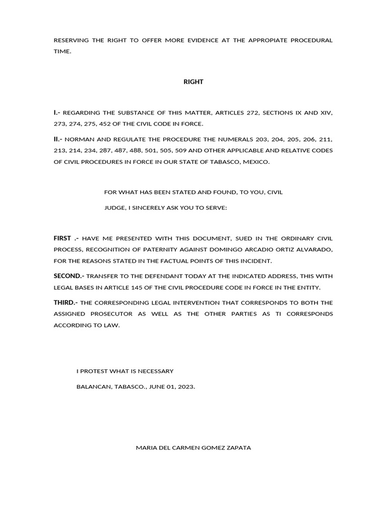 Reserving The Right To Offer More Evidence at The Appropiate Procedural ...