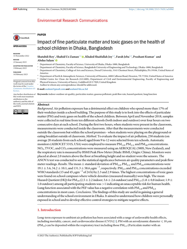 Health Impact of Air Pollution on Dhaka Students | PDF | Air Pollution ...