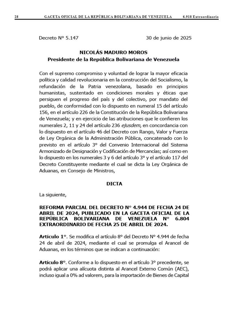 Reforma del Arancel de Aduanas 2025 | PDF | aduana | Venezuela