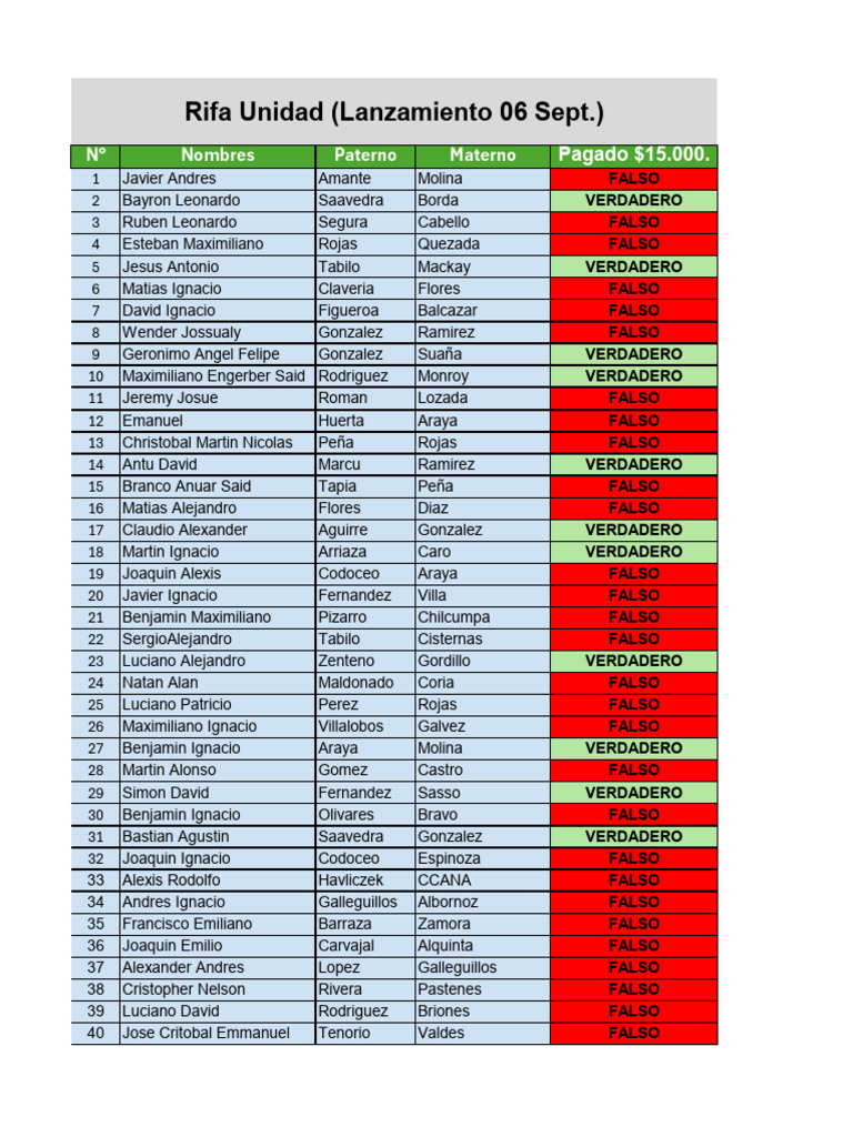 Lista de Participantes y Pagos Rifa | PDF
