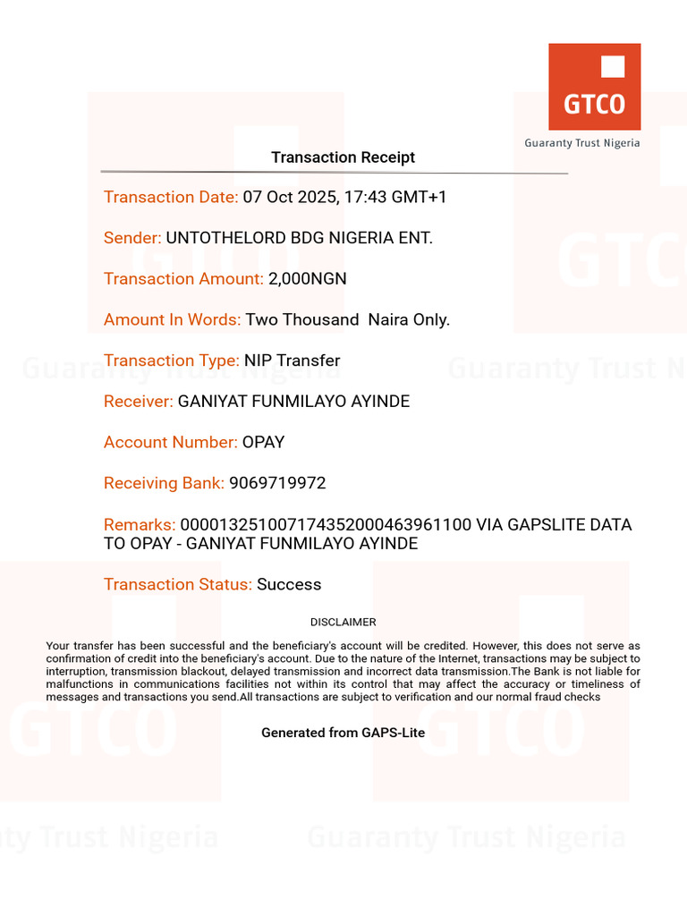 GAPS Lite Transaction Receipt 7 | PDF