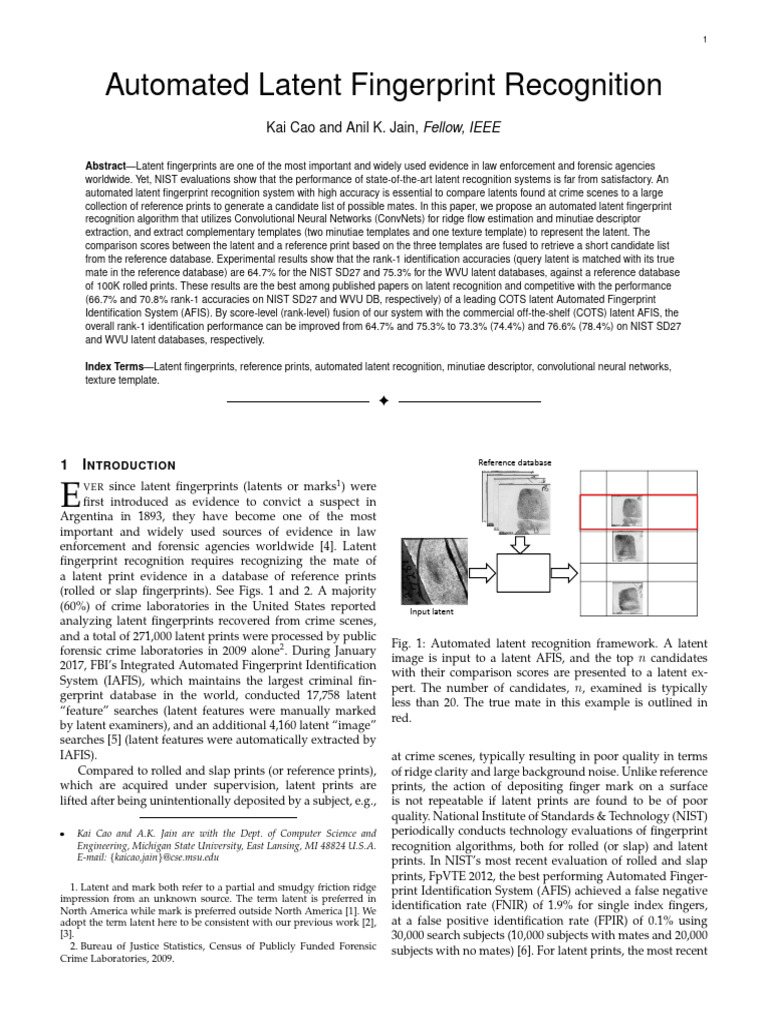Automated Latent Fingerprint Recognition System | PDF | Fingerprint ...