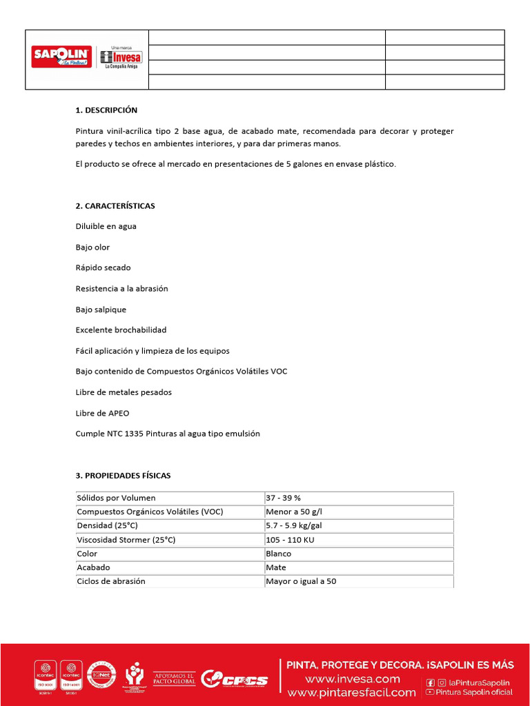 Ficha Técnica Vinilo Obras Tipo II
