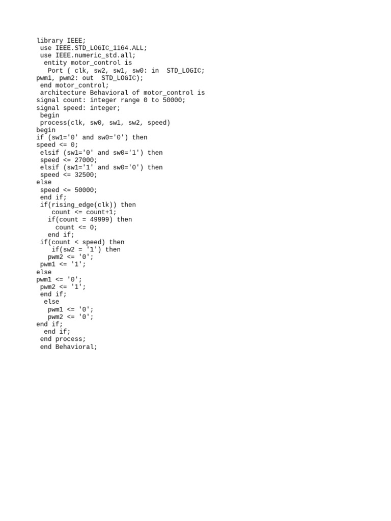 VHDL Motor Control PWM Logic | PDF