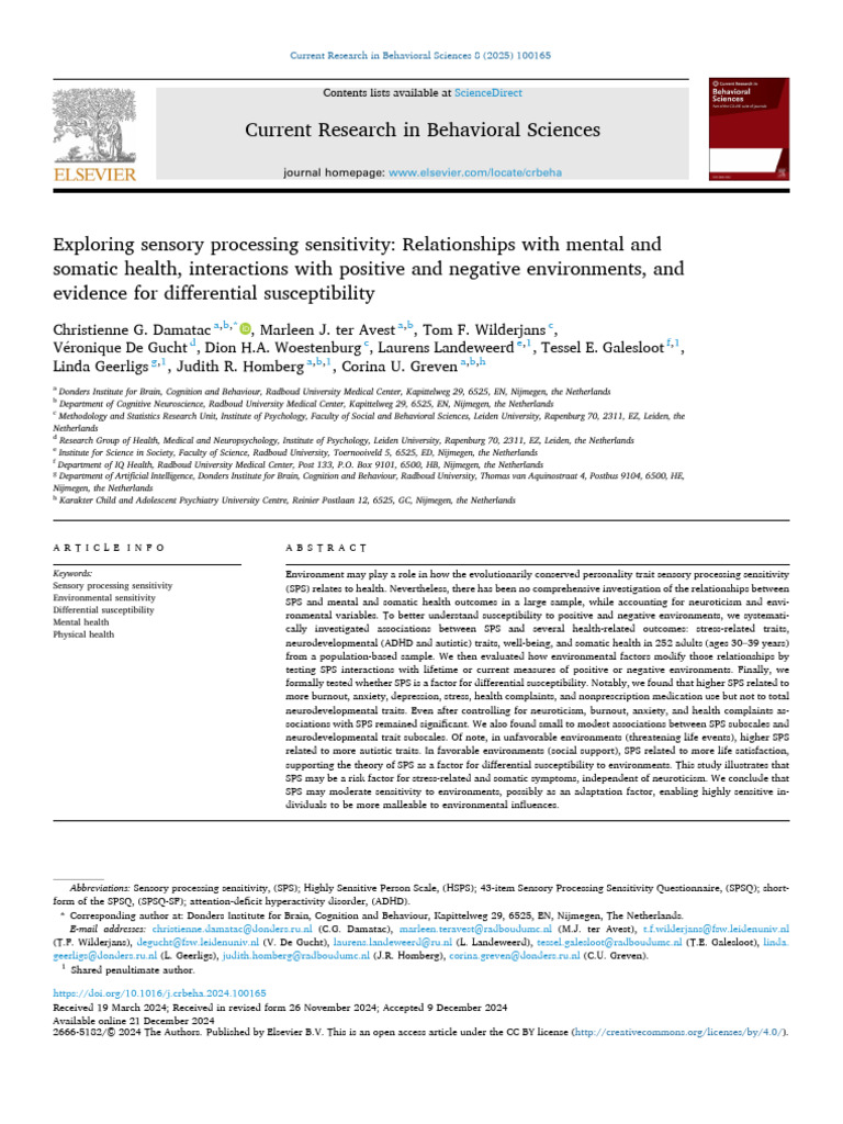 Sensory Processing Sensitivity and Health | PDF | Autism | Attention ...