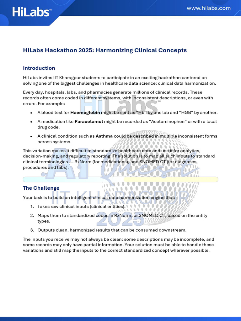 HiLabs Hackathon 2025 Overview | PDF | Medicine | Clinical Medicine