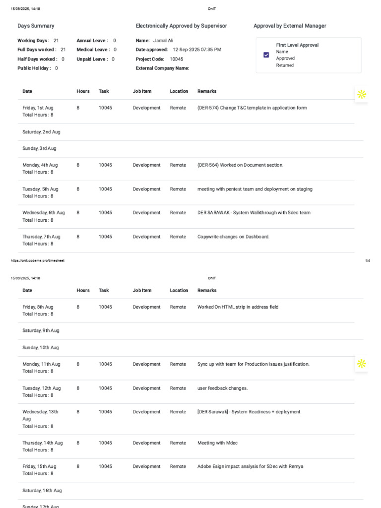 Remote Development Timesheet Summary | PDF | Military Operations