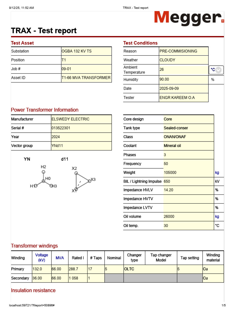 132 KV Transformer Test Report | PDF | Transformer | Electromagnetism