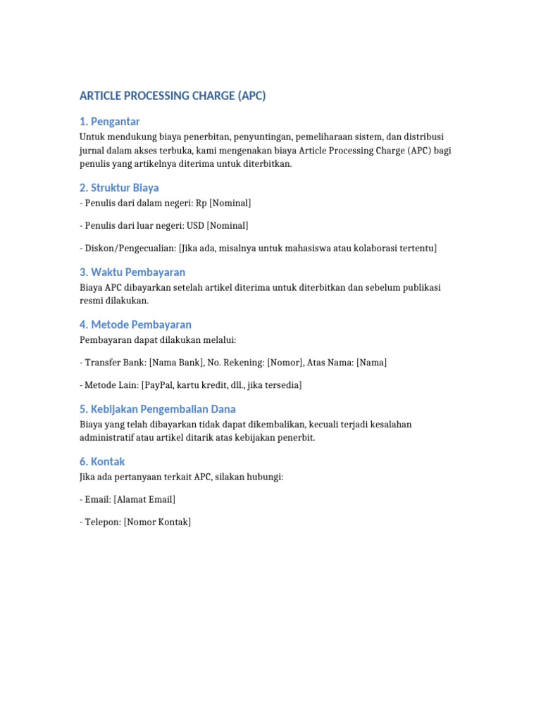 Biaya Pemrosesan Artikel (APC) Jurnal | PDF