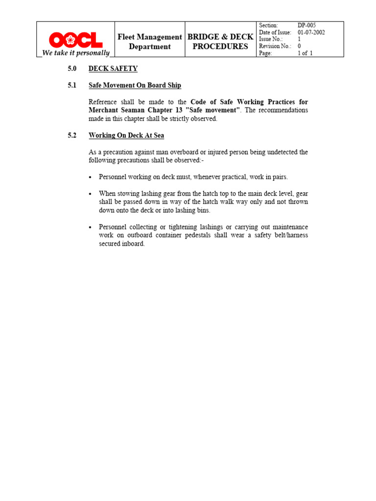 Fleet Management Department Bridge & Deck Procedures | PDF
