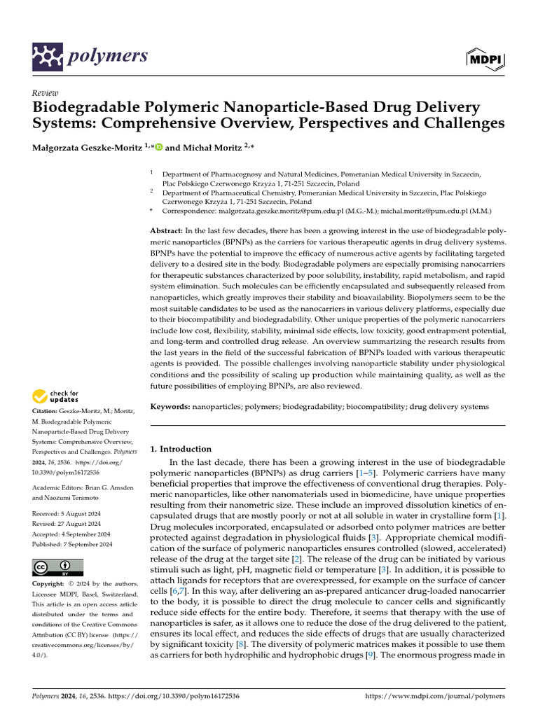 Biodegradable Nanoparticle Drug Delivery | PDF | Polymers | Biopolymer