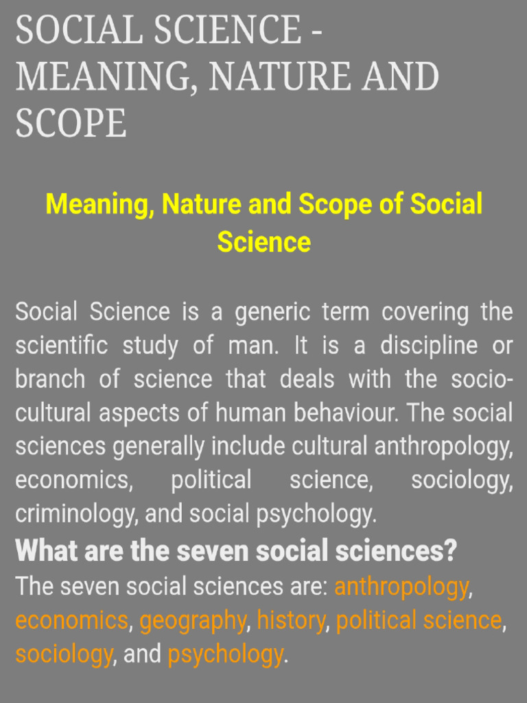 Meaning Nature Scope of Social Science | PDF