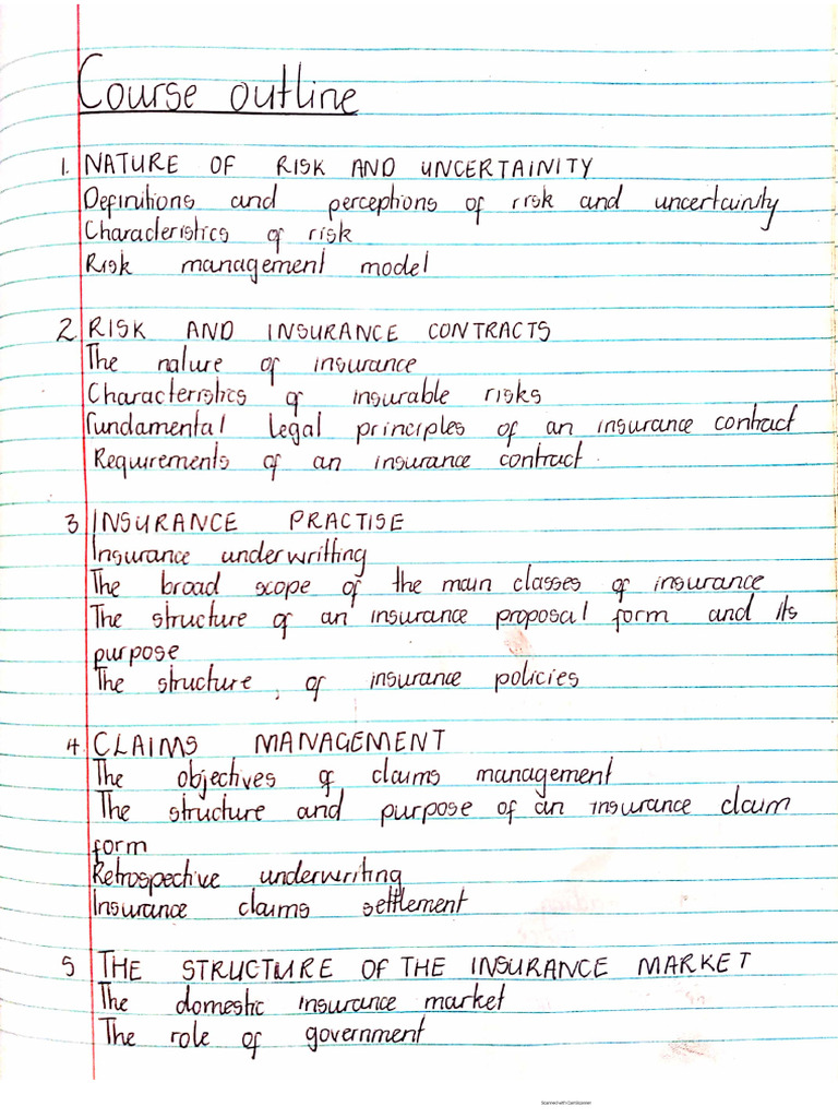 Risk and Insurance Notes 1.2 | PDF