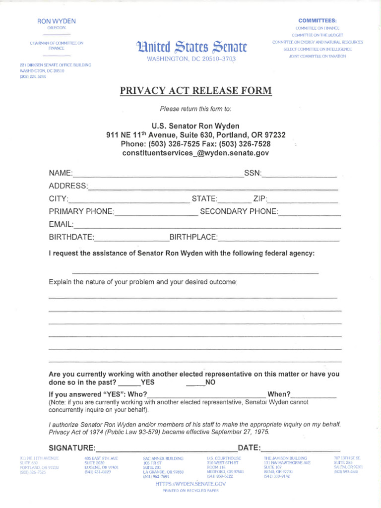 Sen - Wyden Privacy Release With SSA | PDF