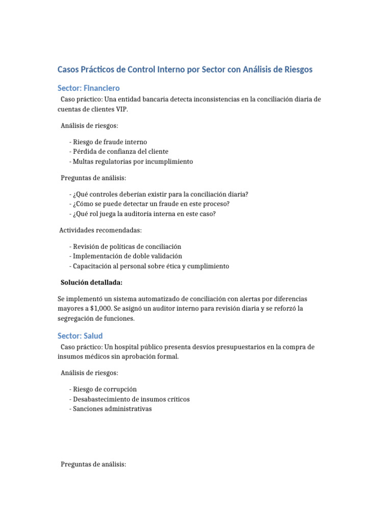 Control Interno y Riesgos por Sector | PDF | Auditoría | Calidad ...