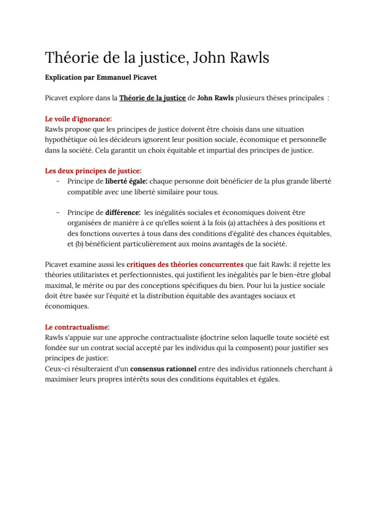Justice et contrat social chez Rawls et Rousseau | PDF | John Rawls ...