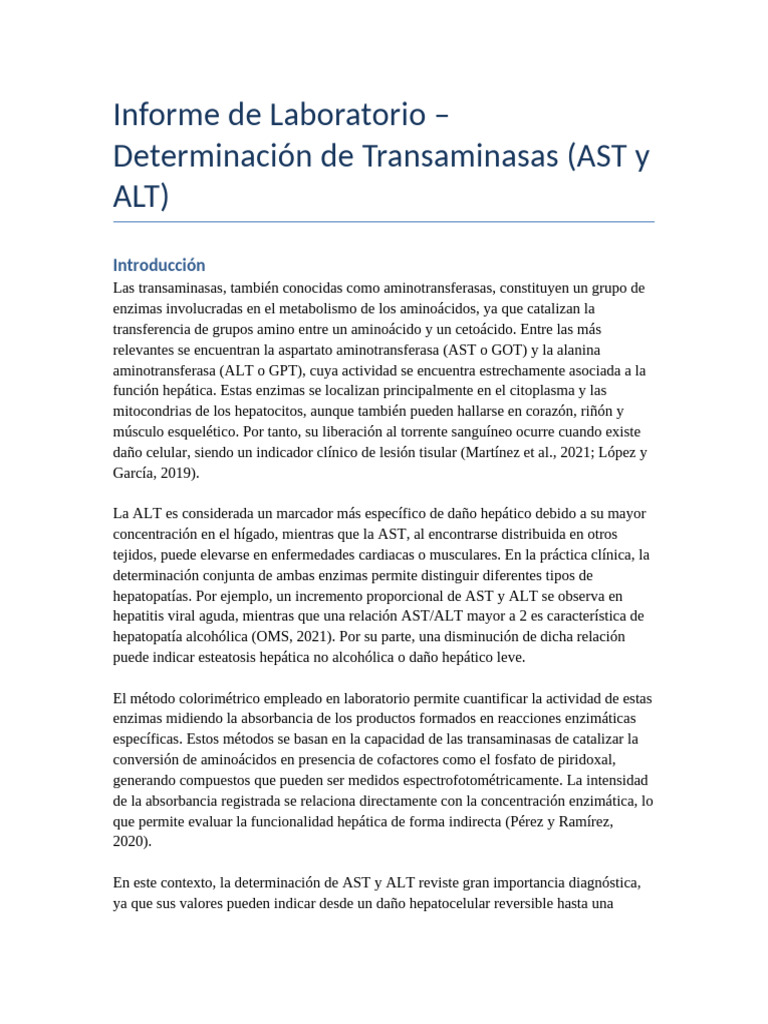 Determinación de Transaminasas AST y ALT | PDF | Transaminasa ...