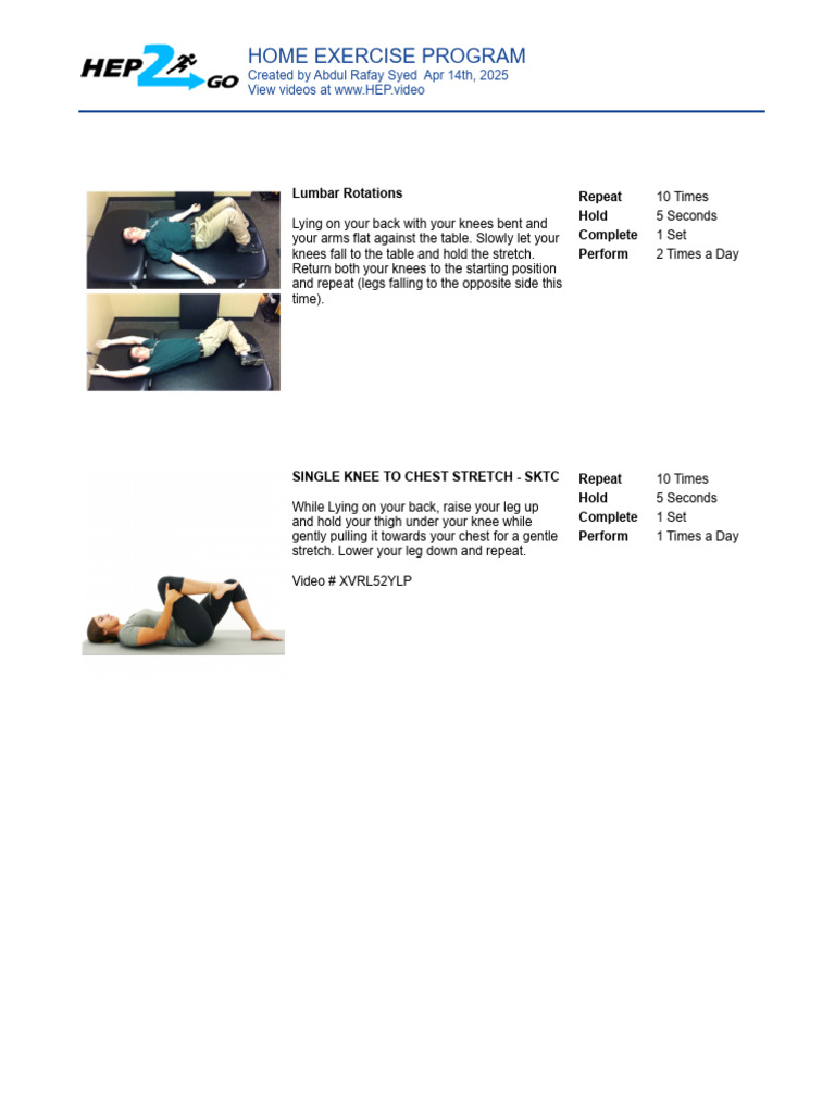 Home Exercise Program Lumbar | PDF