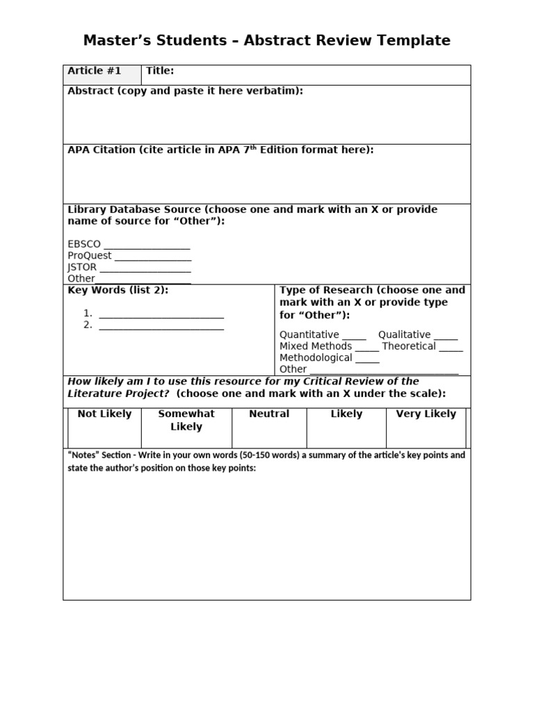 Master's Students - Abstract Review Template | PDF | Apa Style ...