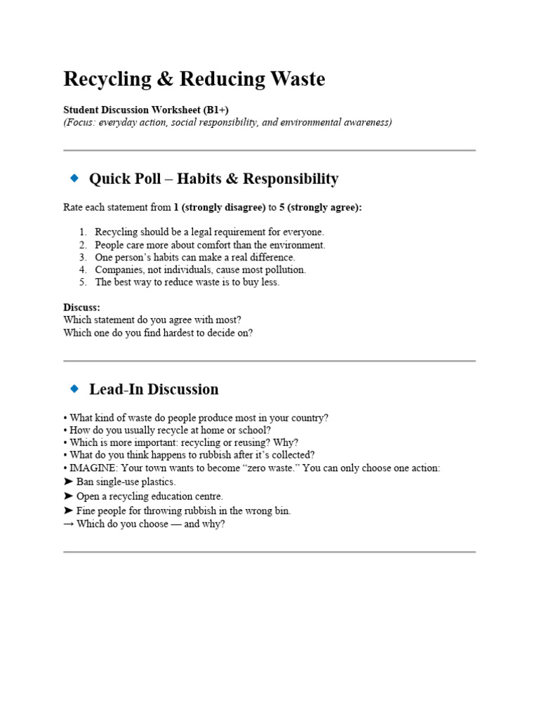 Waste Reduction and Recycling Discussion Guide | PDF | Recycling | Waste