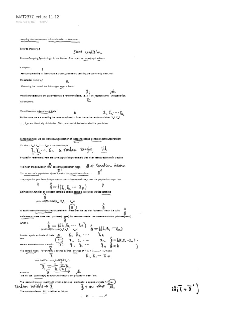 Mat 2377 Lecture 12 Notes | PDF | Estimator | Bias Of An Estimator