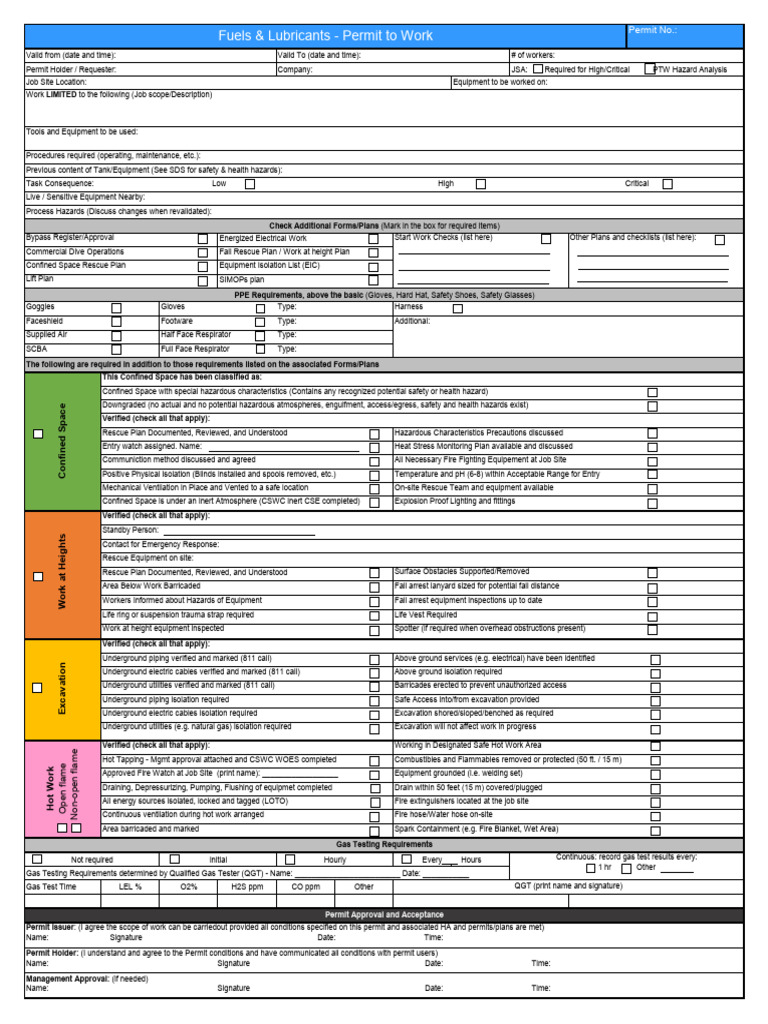 Safety Permit and Gas Testing Checklist | PDF | Occupational Safety And ...